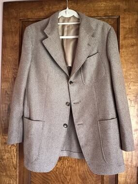 Agnona Cashmere Tweed Herringbone Men's Blazer Brown Beige